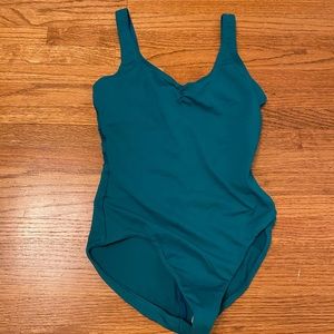 Pinched leotard with mesh back